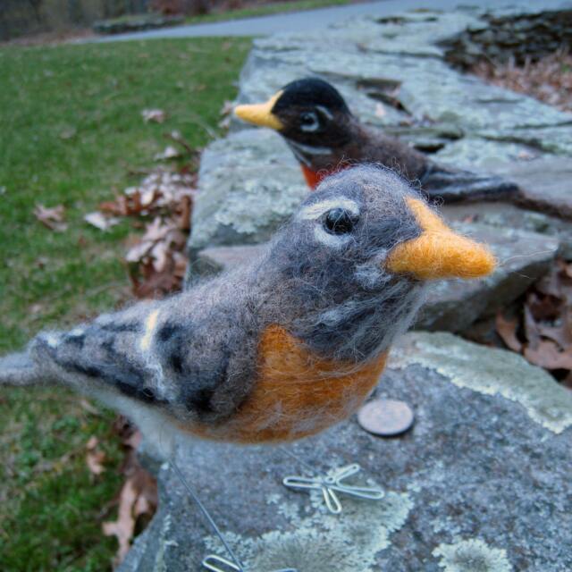 Mr. Or Mrs. American Robin, Needle Felted Bird Art Fiber Sculpture - image 1