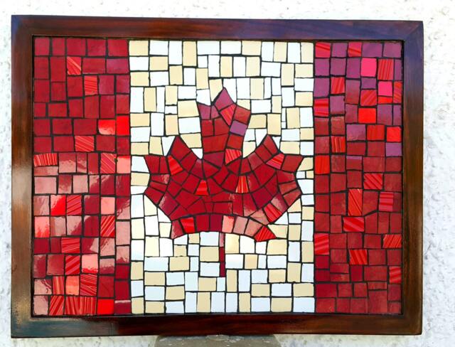 Textured Tiled Mosaic Wall Art Mural Of Canada Maple Leaf Flag Made By Mosaicartists - image 1