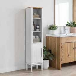 Bathroom Cabinet With Shelf Freestanding Pine Wood Storage Door - thumbnail 2
