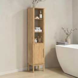 Bathroom Cabinet With Shelf Freestanding Pine Wood Storage Door