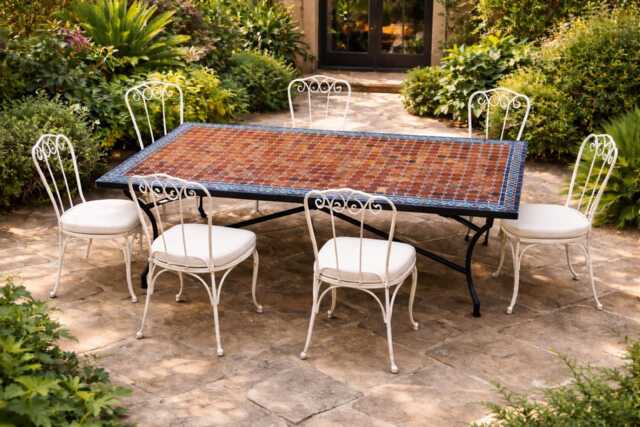 Customizable Mosaic Table Blue & Brown Rectangular Tiles Table - Outdoor Furniture - image 1
