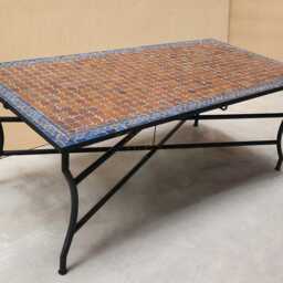 Customizable Mosaic Table Blue & Brown Rectangular Tiles Table - Outdoor Furniture - thumbnail 2