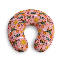 Retro Butterfly Rainbow Nursing Pillow Cover - Pink Floral Sun Pattern - thumbnail 2