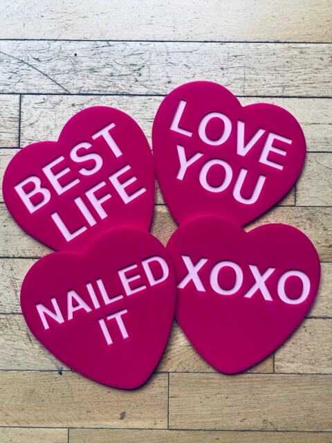 Acrylic Candy Heart Wall Decor Hot Pink, Slogan Sign - image 1