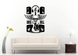 Rock & Roll Skull Wings Electric Guitar Music Speakers Instrument Wall Sticker Decal Vinyl Mural Decor Art L2294 - thumbnail 1