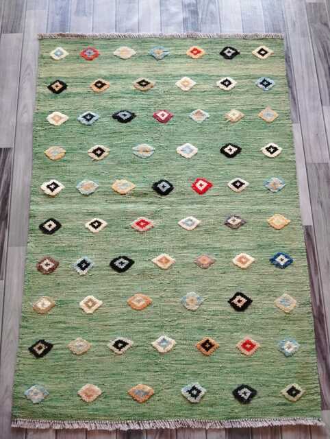 Minimalist Kilim Rug, Handmade Artisan Afghan Moroccan Persian Swedish Scandinavian Multicolour Flatweave Natural Wool Rug 150x104 cm - image 1