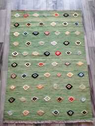Minimalist Kilim Rug, Handmade Artisan Afghan Moroccan Persian Swedish Scandinavian Multicolour Flatweave Natural Wool Rug 150x104 cm - thumbnail 1