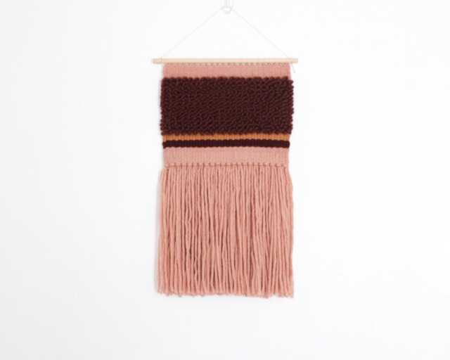 Boho Woven Wall Hanging - Burgundy, Pink & Gold Fiber Art Tapestry, Luxe Bohemian Decor, Handwoven Maroon Yarn Art, Romantic Warm Tones - image 1