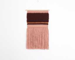 Boho Woven Wall Hanging - Burgundy, Pink & Gold Fiber Art Tapestry, Luxe Bohemian Decor, Handwoven Maroon Yarn Art, Romantic Warm Tones - thumbnail 1