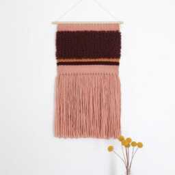 Boho Woven Wall Hanging - Burgundy, Pink & Gold Fiber Art Tapestry, Luxe Bohemian Decor, Handwoven Maroon Yarn Art, Romantic Warm Tones - thumbnail 4