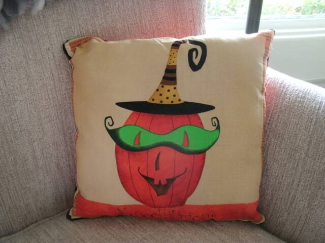 Handmade Halloween Pumpkin Pillow, Masked Decor - image 1