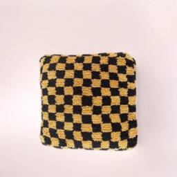 Black & Mustard Checkered Wool Pouf Bohemian Floor Cushion - Unstuffed - thumbnail 1