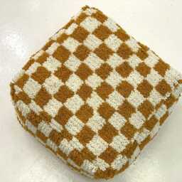 Black & Mustard Checkered Wool Pouf Bohemian Floor Cushion - Unstuffed - thumbnail 4
