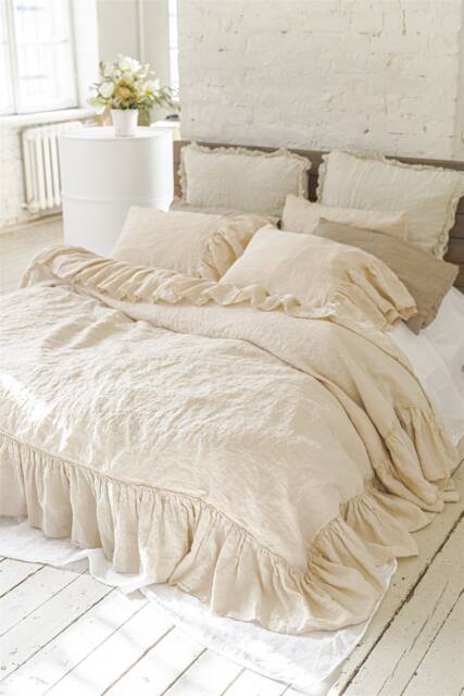 Linen Duvet Cover . French Linen Bedding Set Shabby Chic Linen Ruffled Duvet Cover With Extra Long Ruffles. Mooshop - image 1