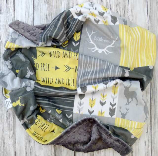Minky Baby Blanket - Faux Patchwork Quilt Little One Unisex Gender Neutral Blankets - image 1