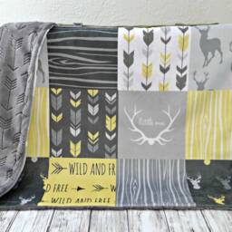 Minky Baby Blanket - Faux Patchwork Quilt Little One Unisex Gender Neutral Blankets - thumbnail 2