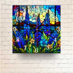Faux Stained Glass Wall Clock Blue Bonnet Floral Art - 20cm Or 30cm - thumbnail 2