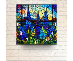 Faux Stained Glass Wall Clock Blue Bonnet Floral Art - 20cm Or 30cm - thumbnail 1