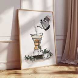 Pour Over Coffee Wall Art Print, Minimalist Maker Poster, Barista Kitchen Decor, Modern Cafe Illustration Artwork - thumbnail 2