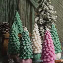Christmas Tree Soy Candle Handmade Holiday Decor, Pink & Green Xmas Gift - thumbnail 3