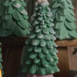 Christmas Tree Soy Candle Handmade Holiday Decor, Pink & Green Xmas Gift - thumbnail 2