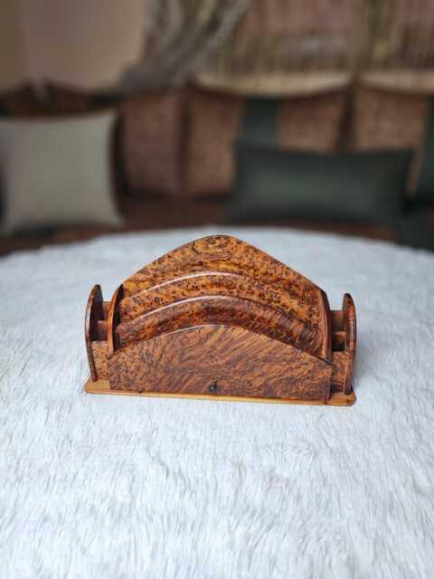 Large Handmade Thuya Burl Wood Desk Organizer Letter Rack, Moroccan Wooden Mail Holder, Luxury Office Storage, Elegant Home Decor Gift - image 1