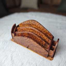 Large Handmade Thuya Burl Wood Desk Organizer Letter Rack, Moroccan Wooden Mail Holder, Luxury Office Storage, Elegant Home Decor Gift - thumbnail 2