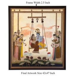 Holi Hindola, Shri Krishna & Radha Rani Playing in Barsane, Handmade Embroider Artwork For A Feature Wall Home Decor - thumbnail 4