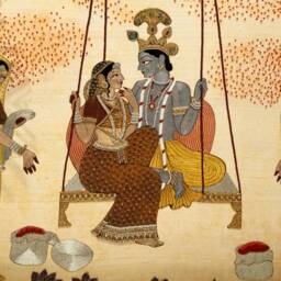 Holi Hindola, Shri Krishna & Radha Rani Playing in Barsane, Handmade Embroider Artwork For A Feature Wall Home Decor - thumbnail 3