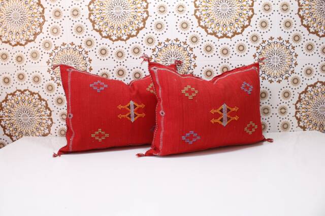 Ddp_Set Of 2 New Moroccan Pillows 100% Silk, Absolutely Gorgeous Pillow Berber Home Design Handmade Kilim With Zipper 2P41 - image 1
