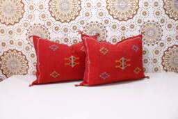 Ddp_Set Of 2 New Moroccan Pillows 100% Silk, Absolutely Gorgeous Pillow Berber Home Design Handmade Kilim With Zipper 2P41 - thumbnail 1
