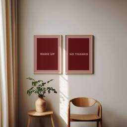 Set Of 2 Bedroom Prints - Wake Up No Thank You Wall Art Above Bed Print Hotel Room Decor Cute Decor Sleep Print - thumbnail 2