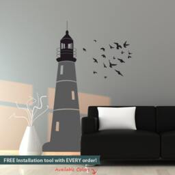 Lighthouse Wall Decal Nautical Birds Vinyl Art - thumbnail 1