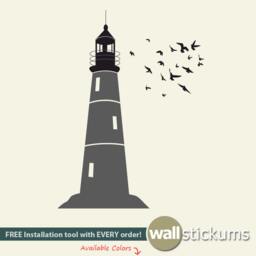 Lighthouse Wall Decal Nautical Birds Vinyl Art - thumbnail 2