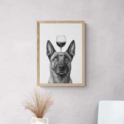 Belgian Malinois Dog Art Print, Funny & Wine Drawing, Lover Wall Decor, Lovers Gifts - thumbnail 2