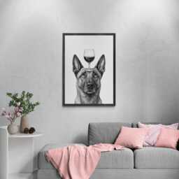 Belgian Malinois Dog Art Print, Funny & Wine Drawing, Lover Wall Decor, Lovers Gifts - thumbnail 3