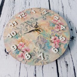 Pastel Floral Wooden Wall Clock, Shabby Chic Home Decor - thumbnail 2