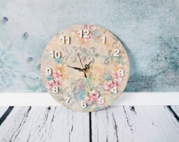 Pastel Floral Wooden Wall Clock, Shabby Chic Home Decor