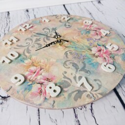 Pastel Floral Wooden Wall Clock, Shabby Chic Home Decor - thumbnail 3