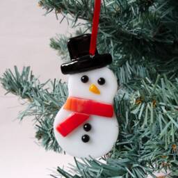 Fused Glass Snowman Christmas Decoration, Art, Tree Bauble, Gift For Her, Twig Ornament, Secret Santa, Stocking Filler - thumbnail 4