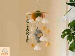 Personalized Baby Mobile, Custom Elephant Gifts, Autumn Shower, Announcement Gift, Handmade - thumbnail 1