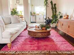 Pink Moroccan Shag Rug, Large Area Berber Wool Carpet, Custom Handwoven Living Room Rug