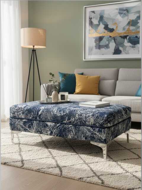 Designer Accent Blue & Silver Coffee Table, Footstool, Pouffe Handmade To Perfection Limited Edition - image 1