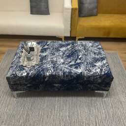 Designer Accent Blue & Silver Coffee Table, Footstool, Pouffe Handmade To Perfection Limited Edition - thumbnail 3