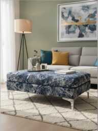 Designer Accent Blue & Silver Coffee Table, Footstool, Pouffe Handmade To Perfection Limited Edition - thumbnail 1
