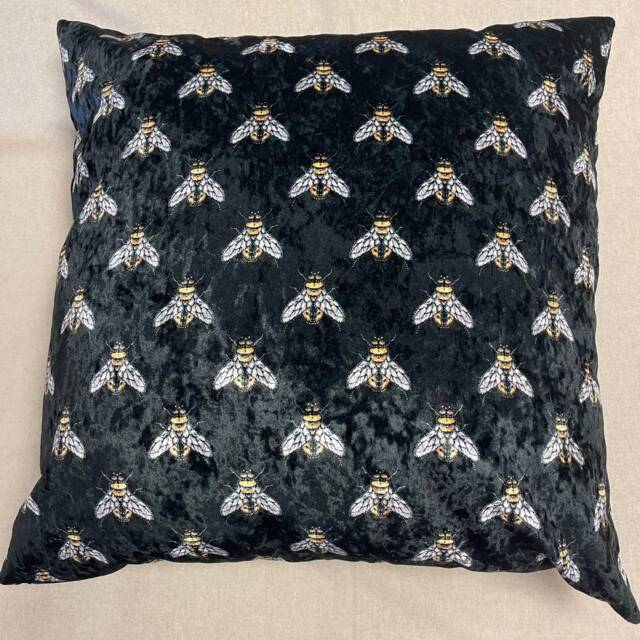 Hand Made Double Sided British Velvet - Large Cushion Cover With Bumble Bees - image 1