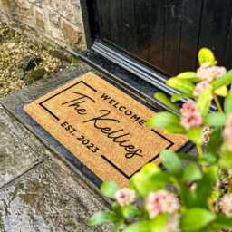 Custom Welcome Family Doormat, Home Decor Gift, Name & Established Date Mat, Unique Engagement Or Wedding Couple Gift - thumbnail 2