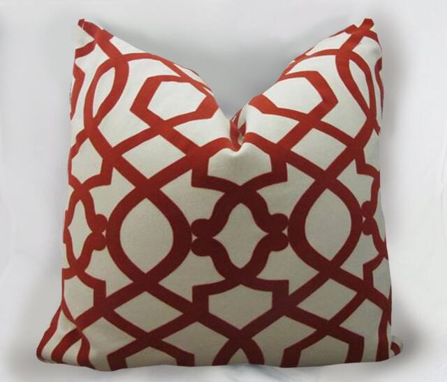 Iman - Sultana Lattice Red Imperial Trellis Decorative Pillow Cushion Cover Accent Velvet Flocked - image 1