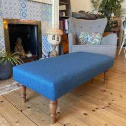 Tweed Wool Footstool, Large Coffee Table Upholstered Footstool Handmade Ottoman, Wool Effect Non Itchy