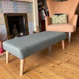 Tweed Wool Footstool, Large Coffee Table Upholstered Footstool Handmade Ottoman, Wool Effect Non Itchy - thumbnail 3
